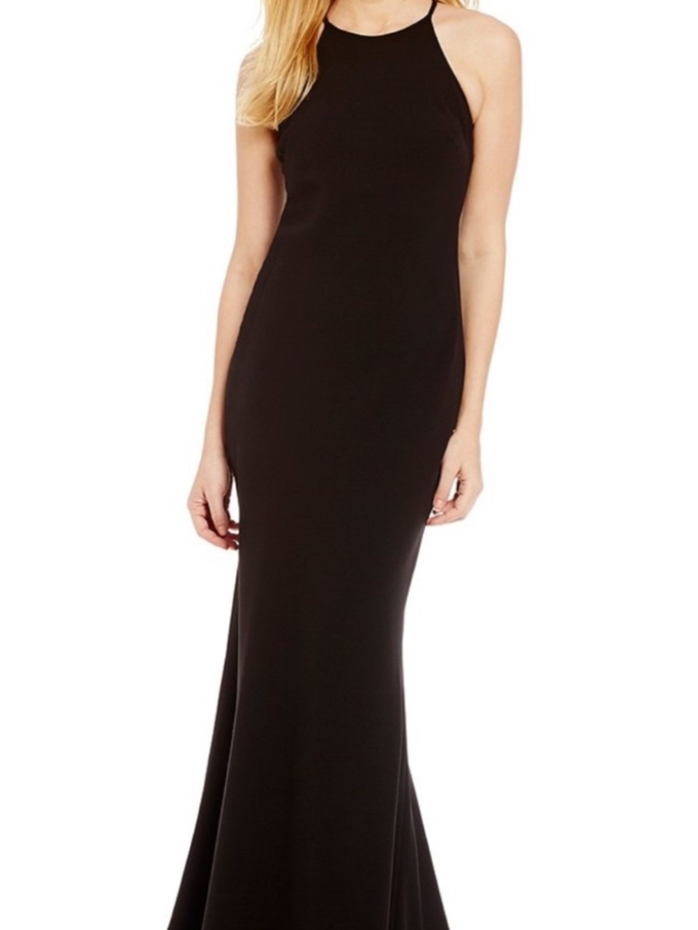 Black Crepe Halter Formal Gown by Calvin Klein